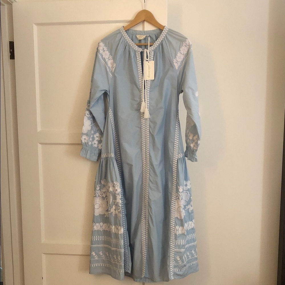 Julia Amory Nantucket Blue Long Sleeve Embroidered Coatue Caftan Dress
